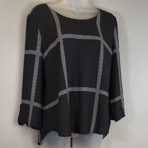 41 Hawthorn Bixby Windowpane Black/White scoop neck / 3/4 Sleeve Blouse, Size M